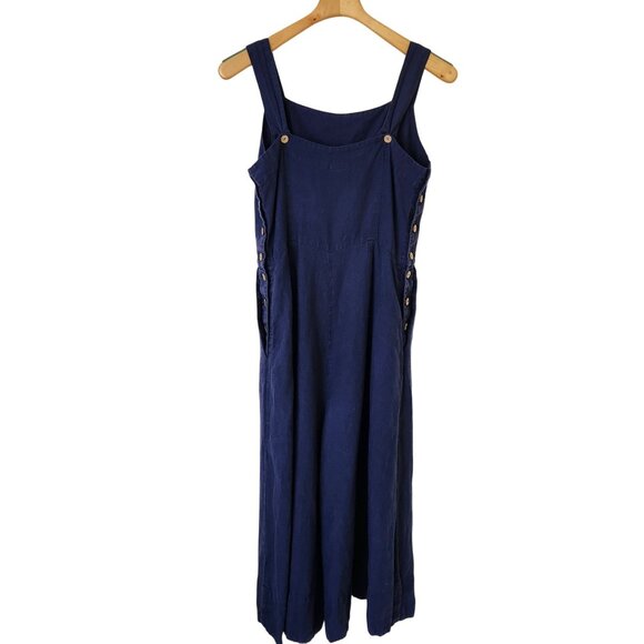 Son De Flor 100% Linen Jumpsuit Navy Blue Sustainable Comfy Casual Cute Boho - Picture 4 of 15